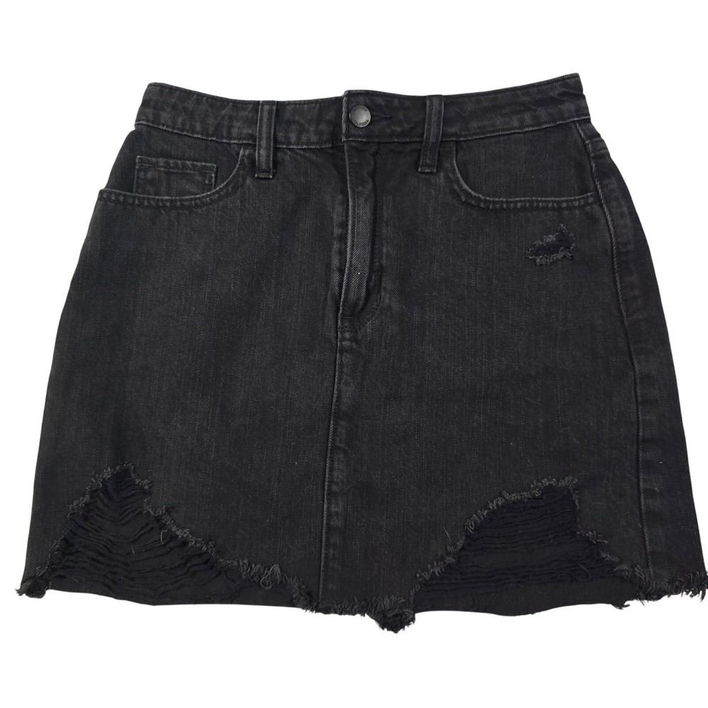 Hollister High-Rise Distressed Denim Mini Skirt Black Size 3 Y2K Gothic Grunge